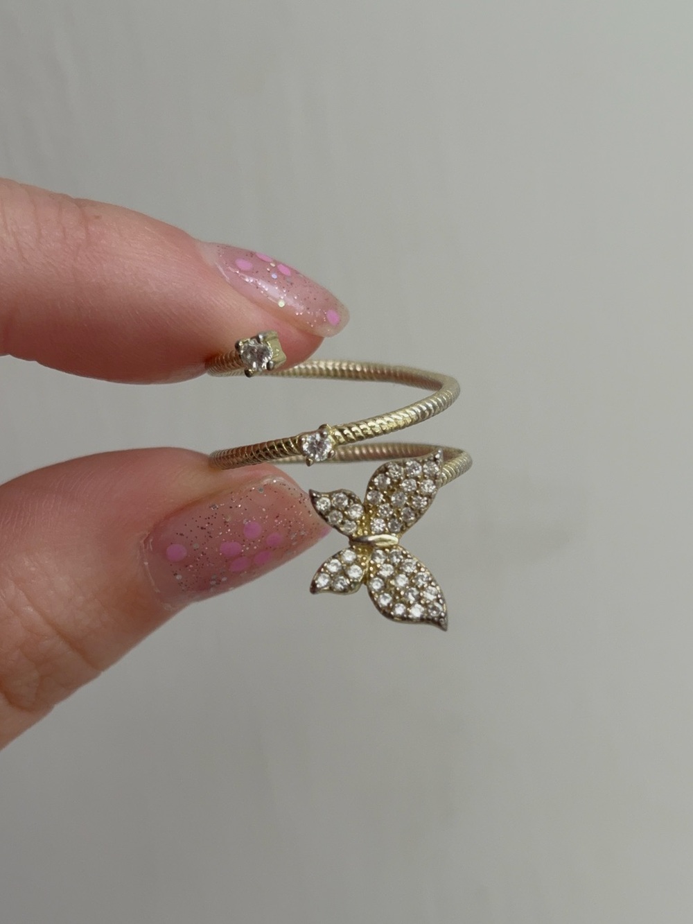 Sterling Silver Gold Wash Pave CZ Crystal Butterfly Wrap Ring - Picture 4 of 8